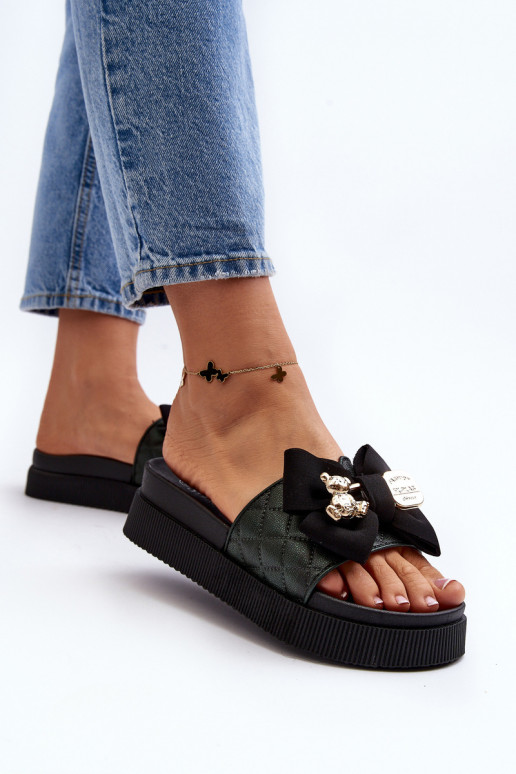 Sieviešu Čības ar bantītēm i Rotaļu lācīšim melnas krāsas Katterina