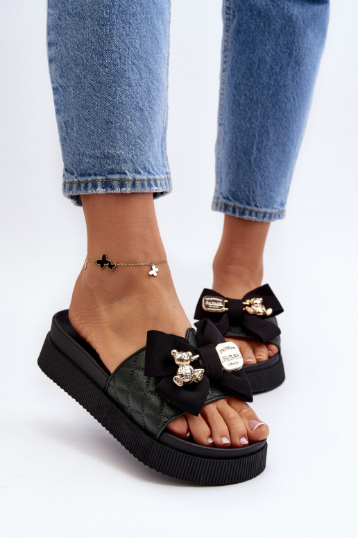 Sieviešu Čības ar bantītēm i Rotaļu lācīšim melnas krāsas Katterina