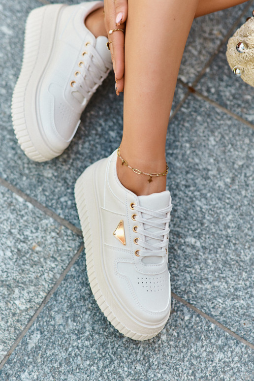 Sneakers modeļa apavi Sieviešu no eko ādas ar platformu Ziloņkaula krāsas Chrisstin