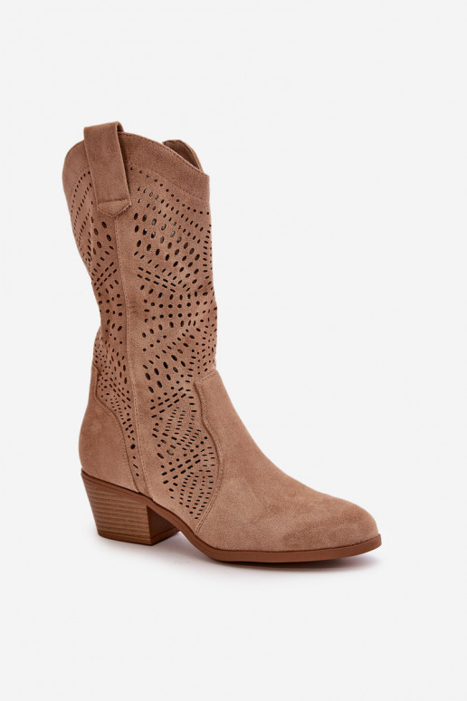 Ažūrs Sieviešu kovboju stila puszābaki ar papēdi brūnas krāsas Iceda