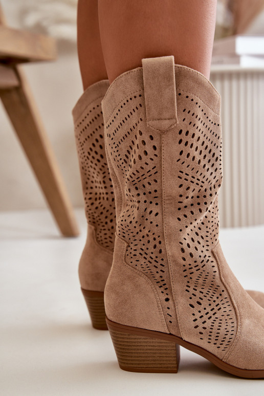 Ažūrs Sieviešu kovboju stila puszābaki ar papēdi brūnas krāsas Iceda