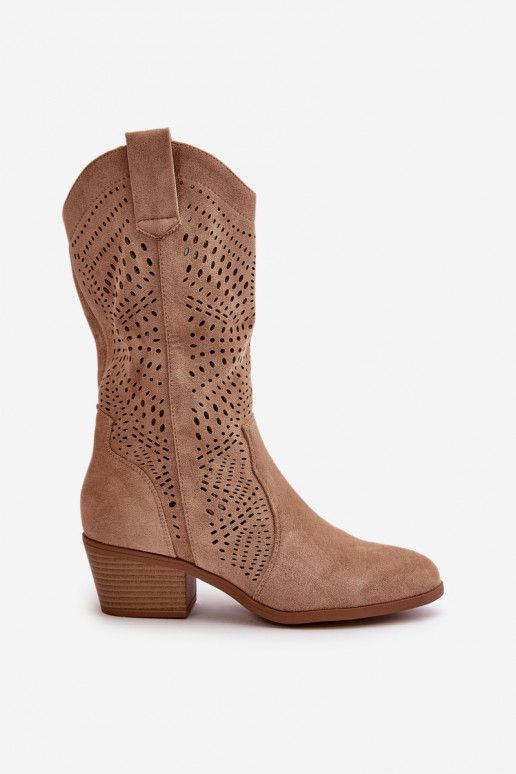 Ažūrs Sieviešu kovboju stila puszābaki ar papēdi brūnas krāsas Iceda