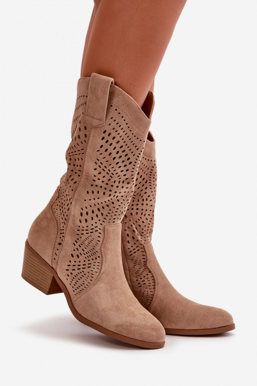 Ažūrs Sieviešu kovboju stila puszābaki ar papēdi brūnas krāsas Iceda