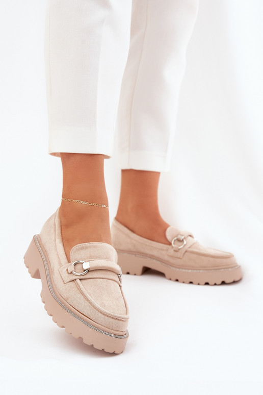 sieviešu mokasīni Dekorētas Cyrkoniami smilšu krāsas Patina