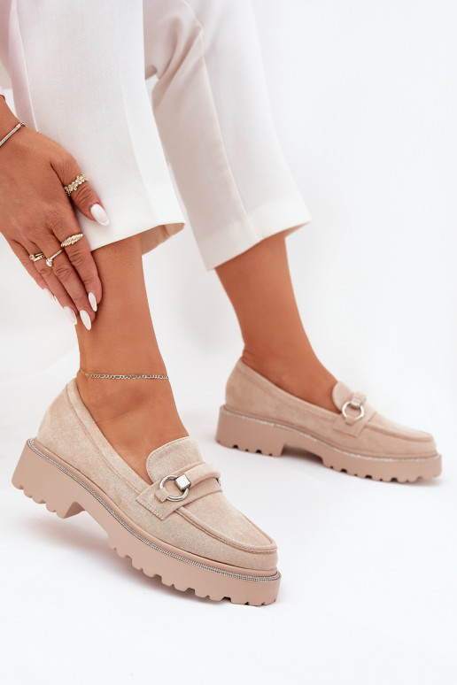 sieviešu mokasīni Dekorētas Cyrkoniami smilšu krāsas Patina