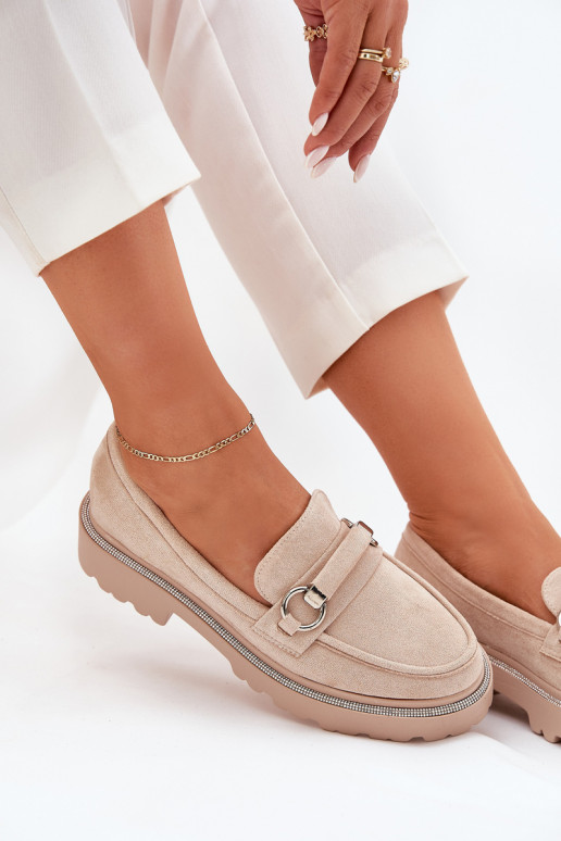 sieviešu mokasīni Dekorētas Cyrkoniami smilšu krāsas Patina