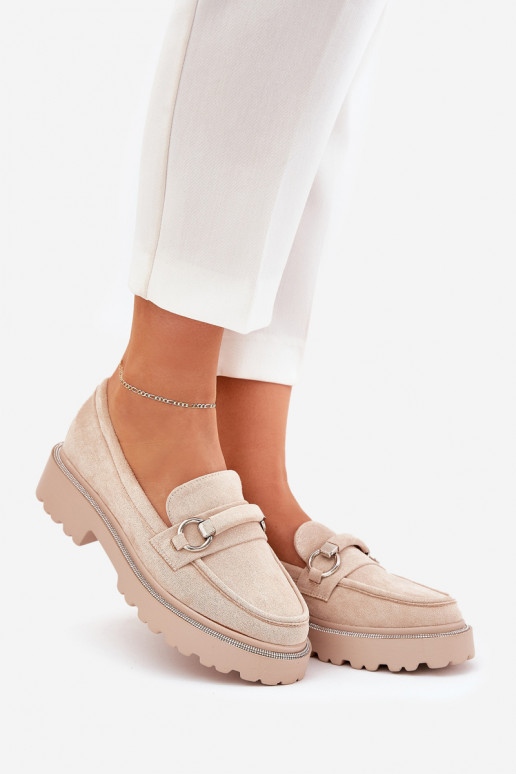 sieviešu mokasīni Dekorētas Cyrkoniami smilšu krāsas Patina