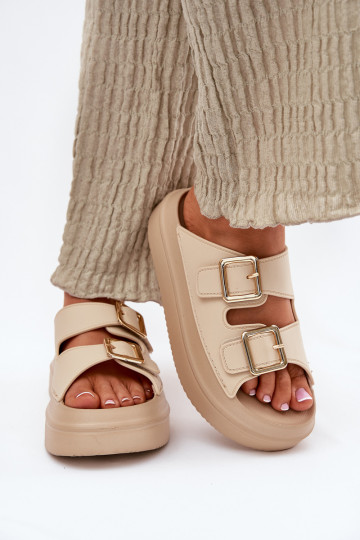 sieviešu čības ar platformu Ze Zelta krāsasmi ar sprādzēmmi smilšu krāsas Zorila 2