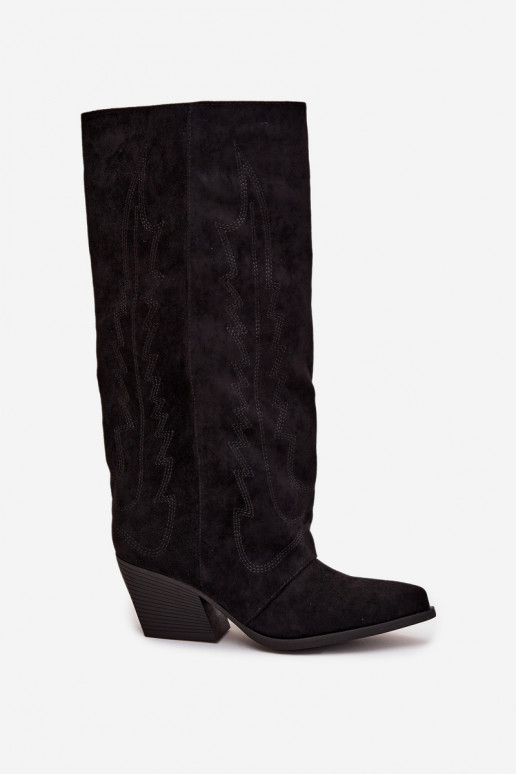 garie zābaki Kovboju zābaki Sieviešu Uz pili melnas krāsas Isalina