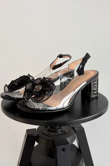 sandales ar papēdi ar ornamentiem D&A MR52-238 melnas krāsas