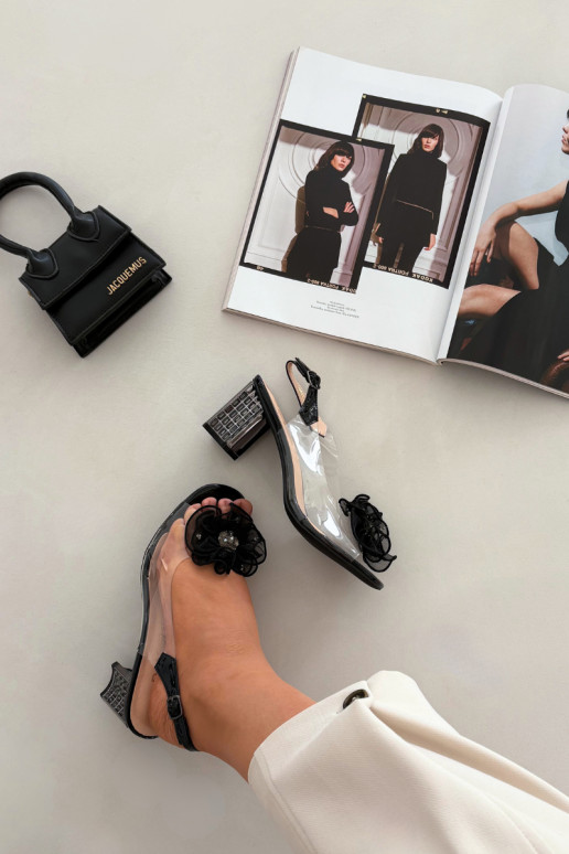 sandales ar papēdi ar ornamentiem D&A MR52-238 melnas krāsas