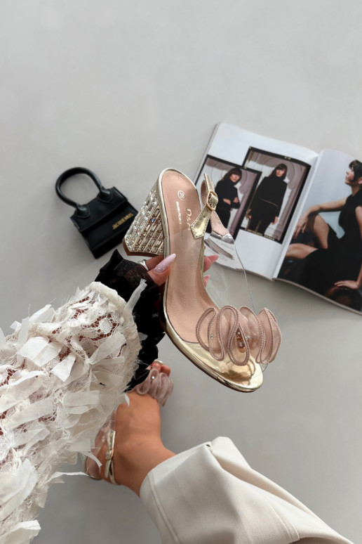 sandales ar papēdi ar mirdzošiem spīdumiem D&A MR52-237 Zelta krāsas