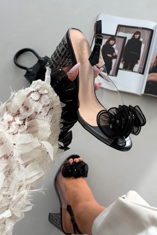 sandales ar papēdi ar mirdzošiem spīdumiem D&A MR52-237 melnas krāsas