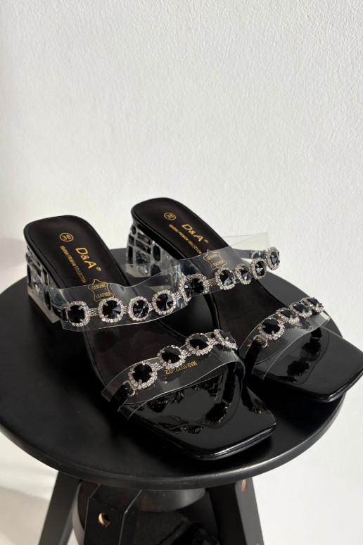 sieviešu čības ar mirdzošiem spīdumiem D&A MR1037-02 melnas krāsas