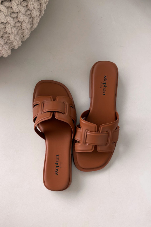 sieviešu čības ar platiem papēžiem brūnas krāsas Lorania