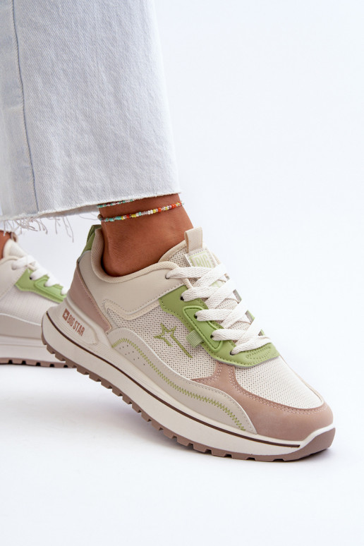 Sneakers modeļa apavi Sieviešu Big Star NN274A091 smilšu krāsas-Zaļas krāsas