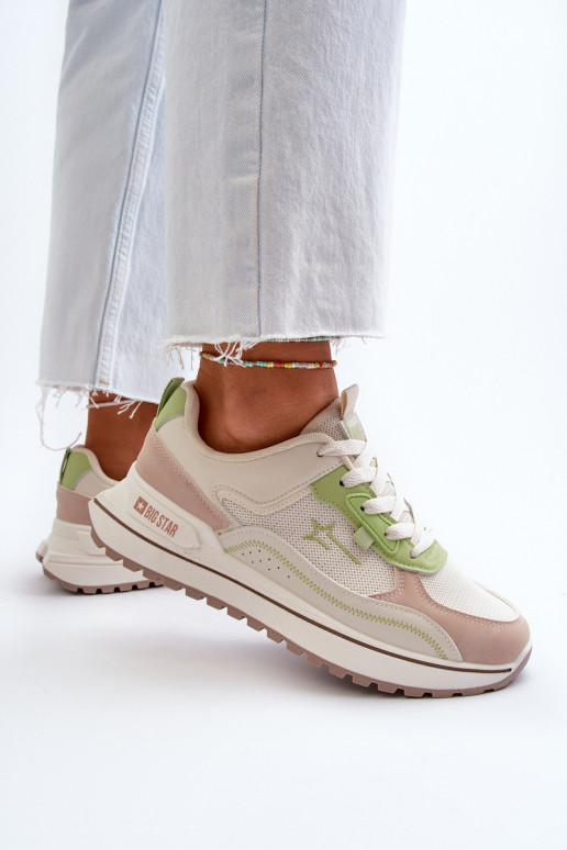 Sneakers modeļa apavi Sieviešu Big Star NN274A091 smilšu krāsas-Zaļas krāsas