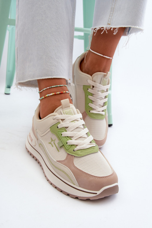 Sneakers modeļa apavi Sieviešu Big Star NN274A091 smilšu krāsas-Zaļas krāsas