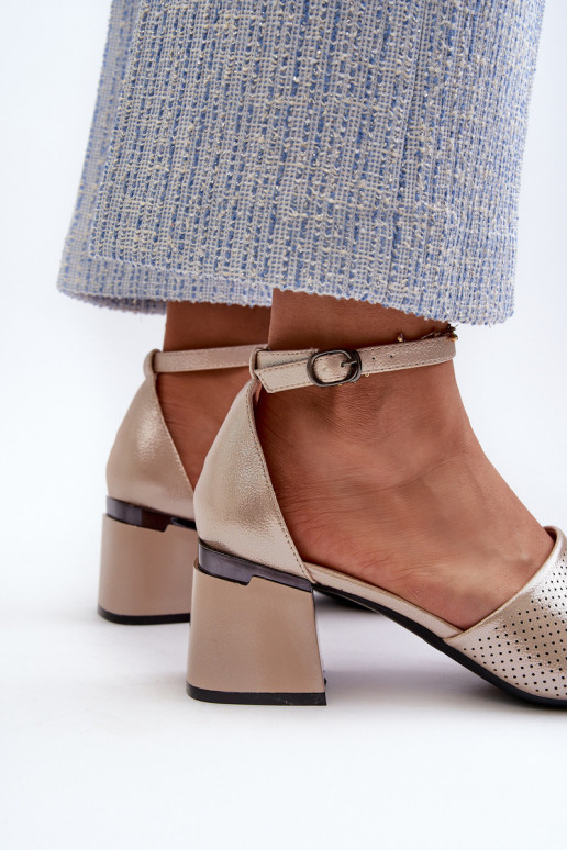 Sieviešu basenes ar papēdi no eko ādas Zelta krāsas Horissa