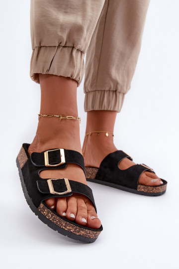 Uzvelkamas čības Uz korķa zoles melnas krāsas Cortina