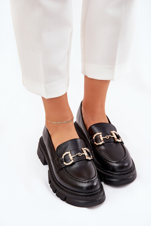 sieviešu mokasīni Eko Āda Ze Zelta krāsasm Detalem melnas krāsas Ravalissea