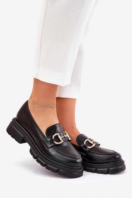 sieviešu mokasīni Eko Āda Ze Zelta krāsasm Detalem melnas krāsas Ravalissea