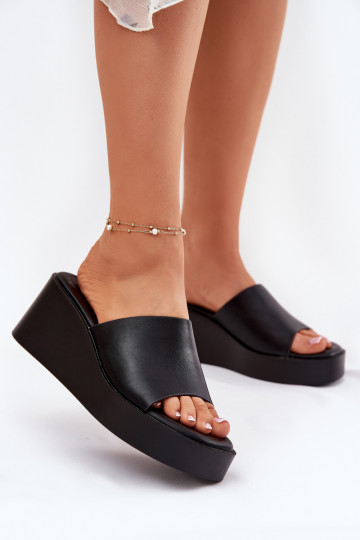 sieviešu čības Uz Ķīļa Eko Āda melnas krāsas Obenae