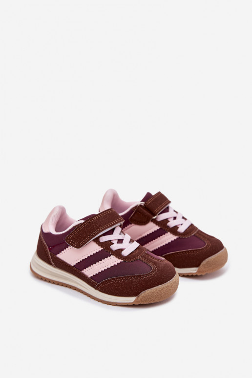 Bērnu kedu modeļu apavi sporta apavi ar lipīgām aizdarēm brūnas krāsas Viona