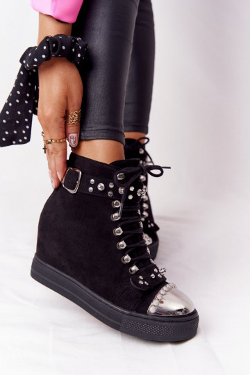 siltināti Sieviešu puszābaki Uz Ķīļa zamšādas melnas krāsas Lu Boo