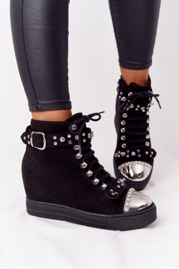 siltināti Sieviešu puszābaki Uz Ķīļa zamšādas melnas krāsas Lu Boo 2