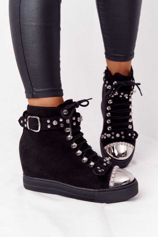 siltināti Sieviešu puszābaki Uz Ķīļa zamšādas melnas krāsas Lu Boo