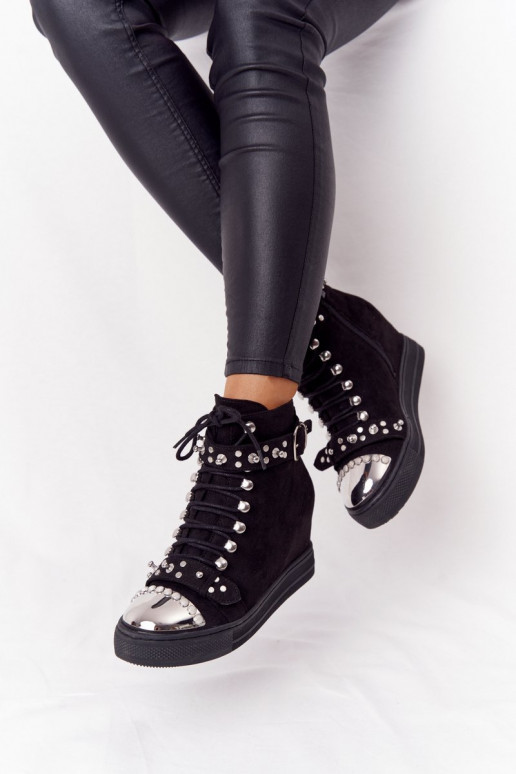 siltināti Sieviešu puszābaki Uz Ķīļa zamšādas melnas krāsas Lu Boo