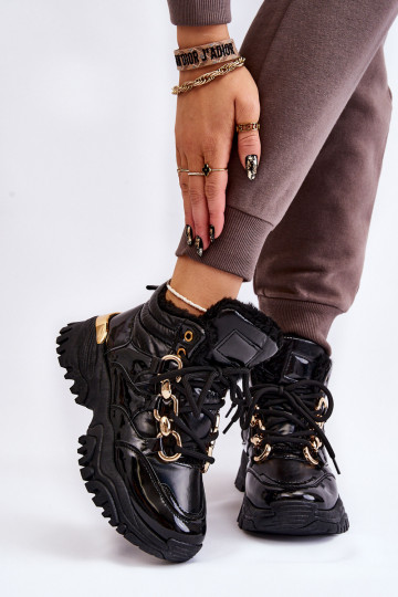 Sieviešu siltināti sporta apavi apavi šņorējami melnas krāsas Bastini