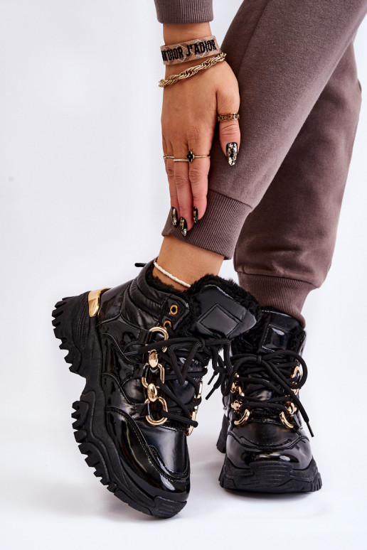 Sieviešu siltināti sporta apavi apavi šņorējami melnas krāsas Bastini