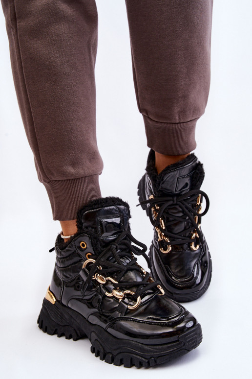 Sieviešu siltināti sporta apavi apavi šņorējami melnas krāsas Bastini