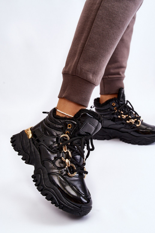 Sieviešu siltināti sporta apavi apavi šņorējami melnas krāsas Bastini