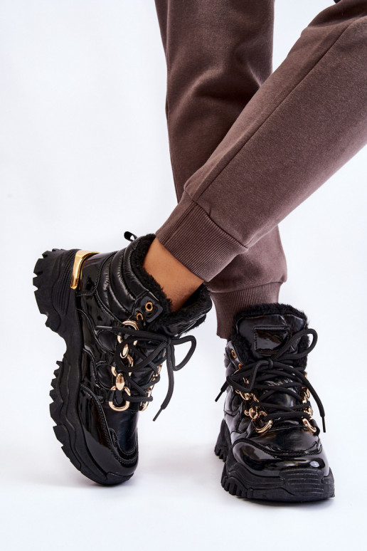 Sieviešu siltināti sporta apavi apavi šņorējami melnas krāsas Bastini