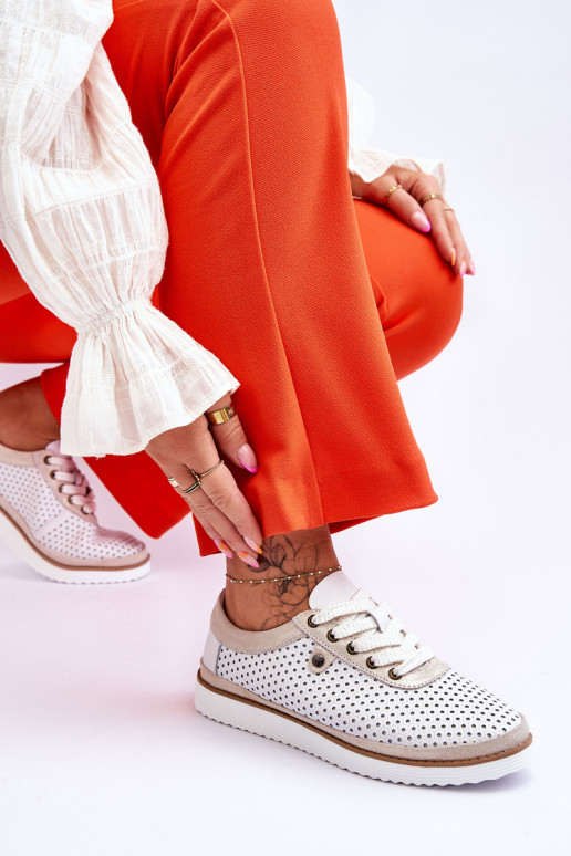 Stilīgasrnas Āda Ažūra apavi Sportiska stila Baltas-Zelta krāsas Cantare