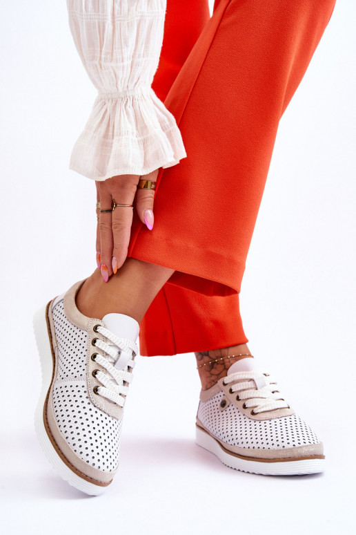 Stilīgasrnas Āda Ažūra apavi Sportiska stila Baltas-Zelta krāsas Cantare