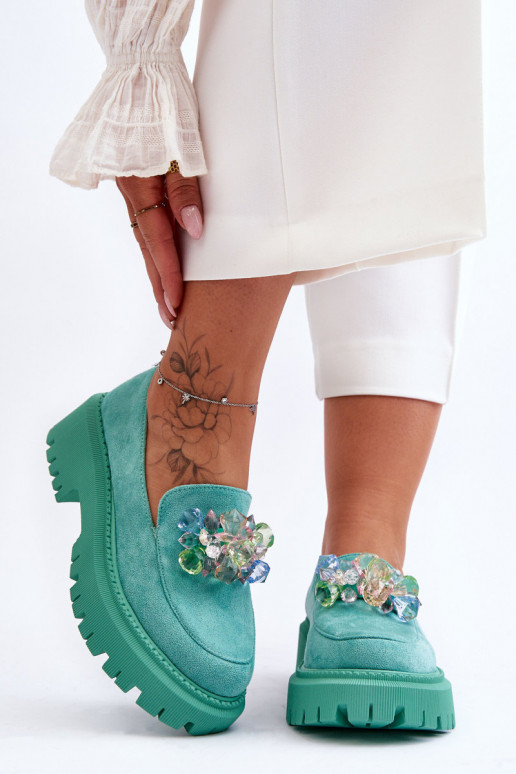 Sieviešu mokasīni ar mākslīgiem kristāliem Zaļas krāsas Avril