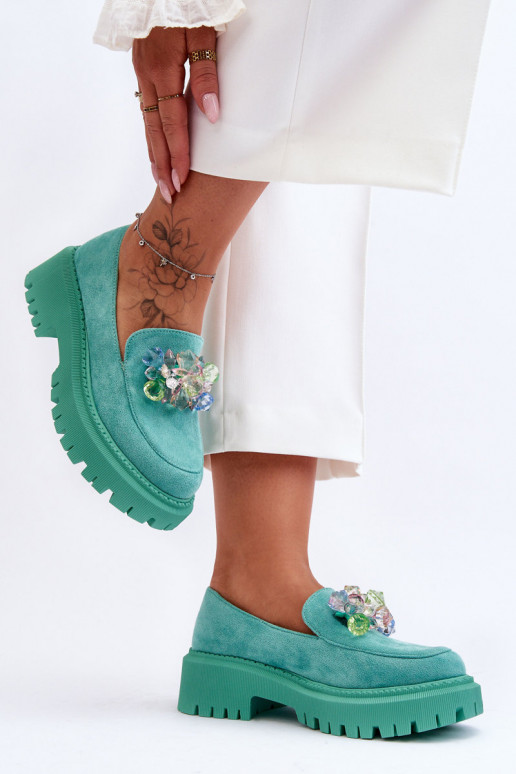 Sieviešu mokasīni ar mākslīgiem kristāliem Zaļas krāsas Avril