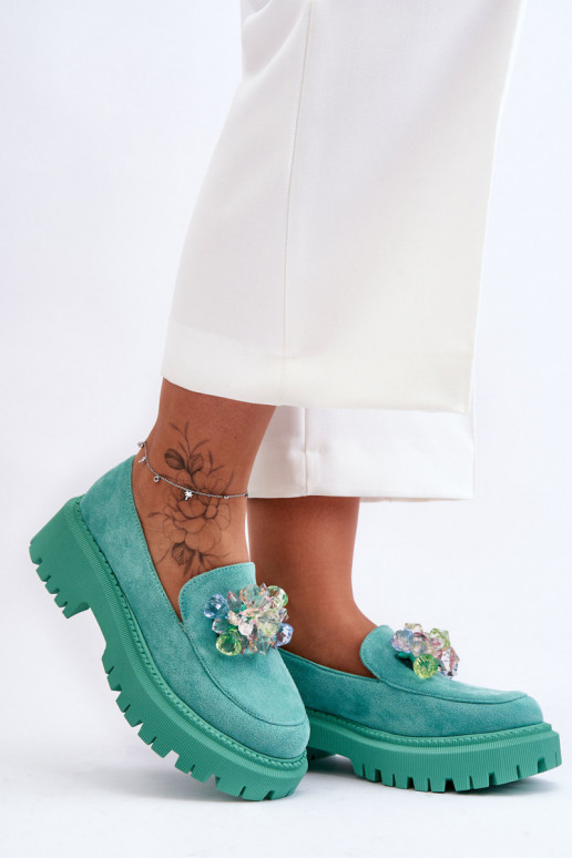 Sieviešu mokasīni ar mākslīgiem kristāliem Zaļas krāsas Avril