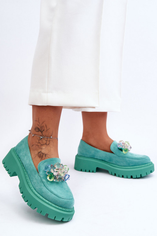 Sieviešu mokasīni ar mākslīgiem kristāliem Zaļas krāsas Avril