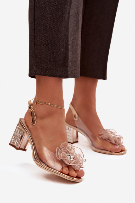 sandales ar papēdi ar ornamentiem D&A MR52-238 Zelta krāsas