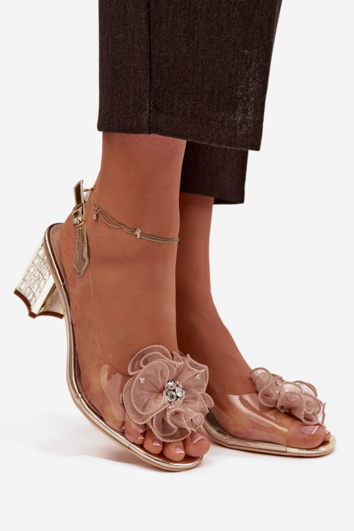 sandales ar papēdi ar ornamentiem D&A MR52-238 Zelta krāsas