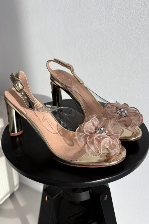 sandales ar papēdi ar ornamentiem I Kryształkami D&A MR52-236 Zelta krāsas