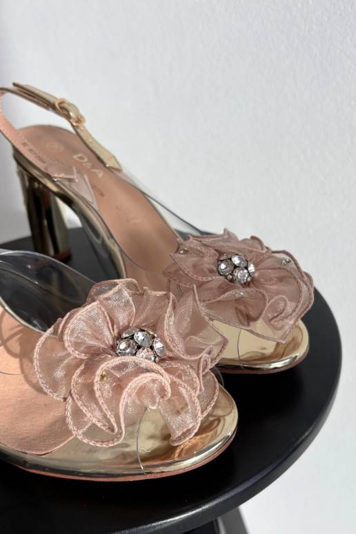 sandales ar papēdi ar ornamentiem I Kryształkami D&A MR52-236 Zelta krāsas