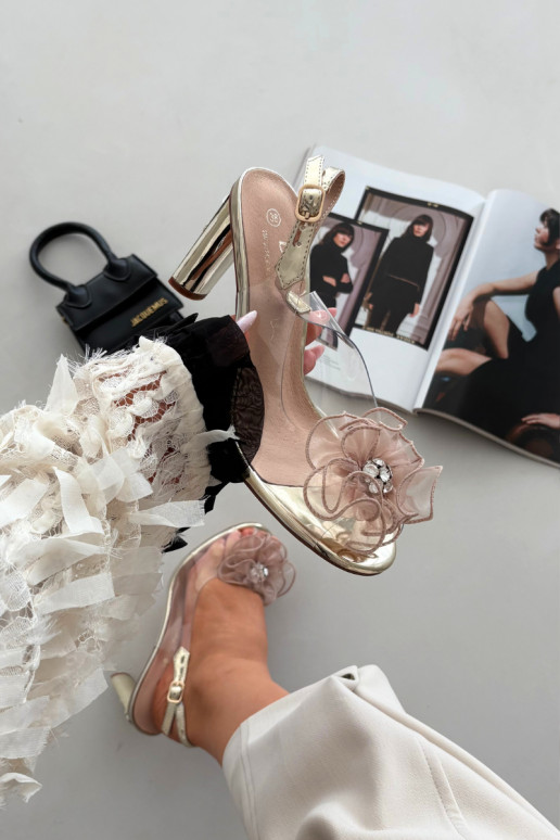 sandales ar papēdi ar ornamentiem I Kryształkami D&A MR52-236 Zelta krāsas