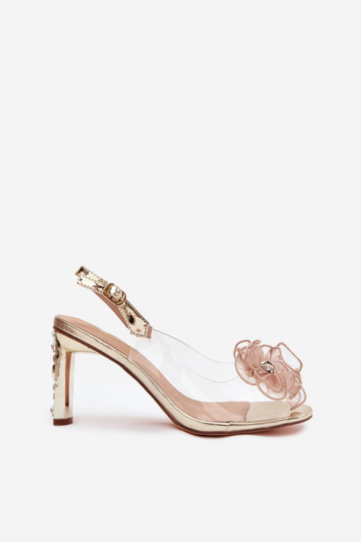 sandales ar papēdi ar ornamentiem I Kryształkami D&A MR52-236 Zelta krāsas