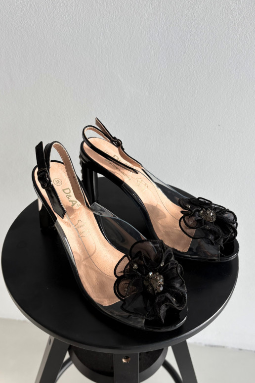 sandales ar papēdi ar ornamentiem I Kryształkami D&A MR52-236 melnas krāsas